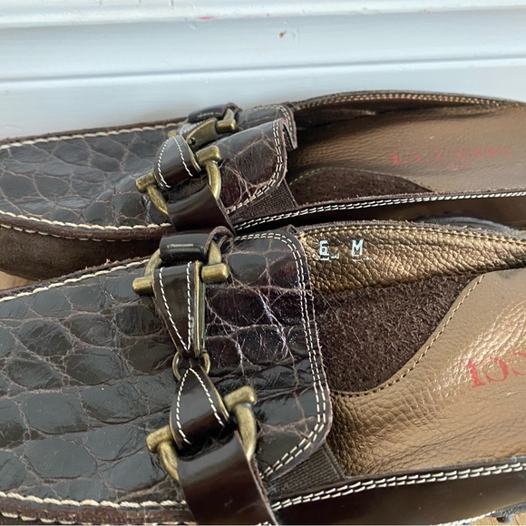 Sesto Meucci Brown Crocodile Print Mule Slide Loafer - Picture 9 of 9